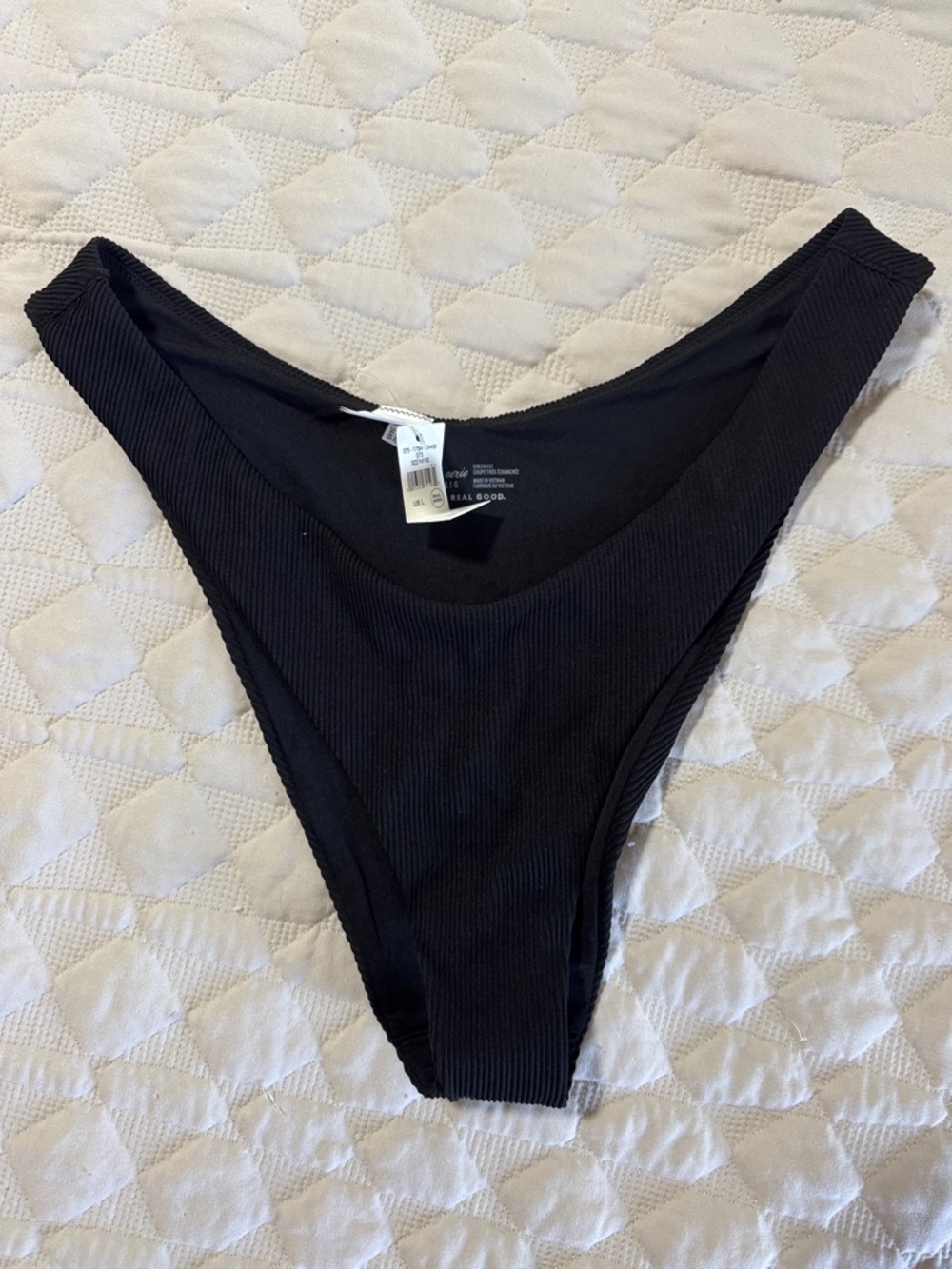 aerie Black Ribbed High-Cut Bikini Bottom